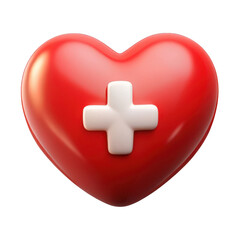 Obraz premium 3d red heart with white cross isolated on transparent background