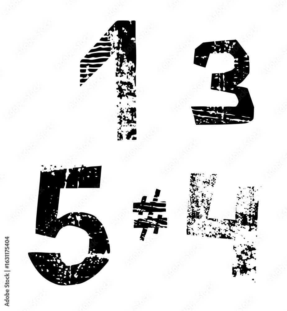 Aufkleber vector distressed numeral set featuring numbers one three five and four.