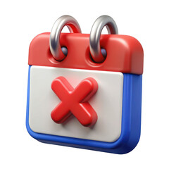 Obraz premium 3d calendar icon with red x isolated on transparent background
