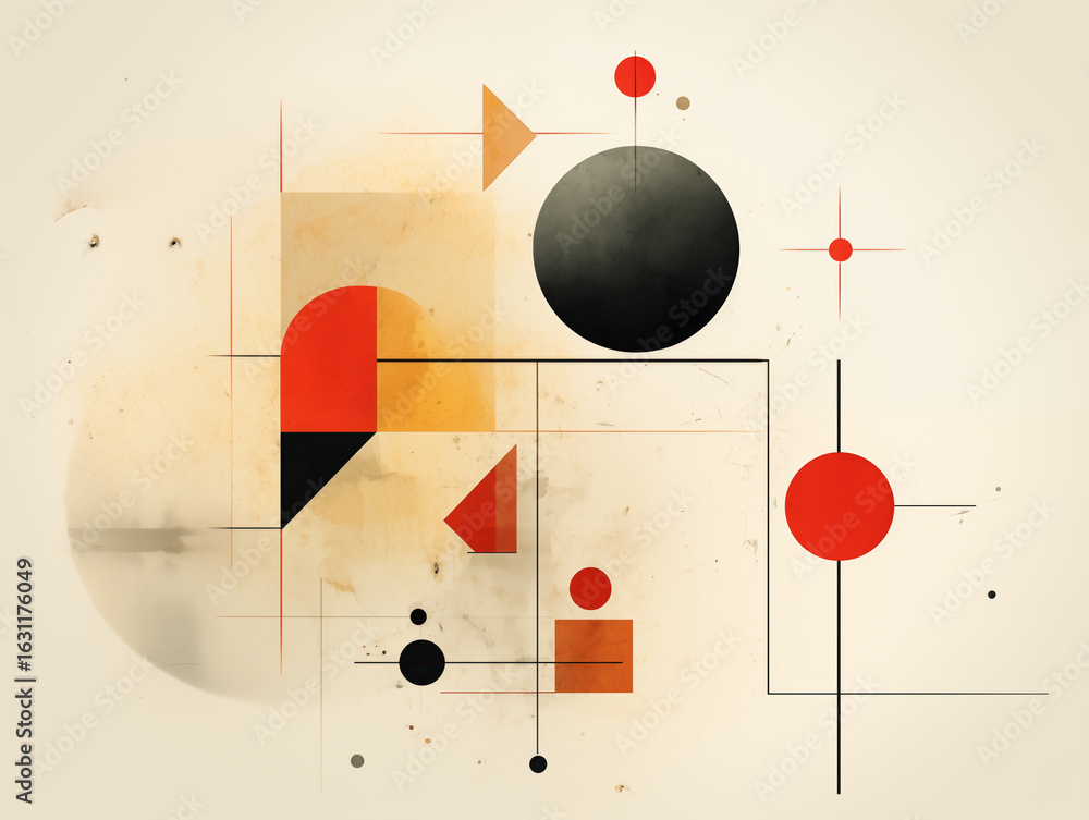 Aufkleber dynamic abstract composition featuring geometric shapes and lines in a modern artistic style