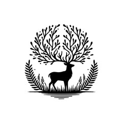 Illustration of a deer with treelike antlers isolated on white background