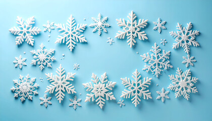 White snowflakes on blue background.