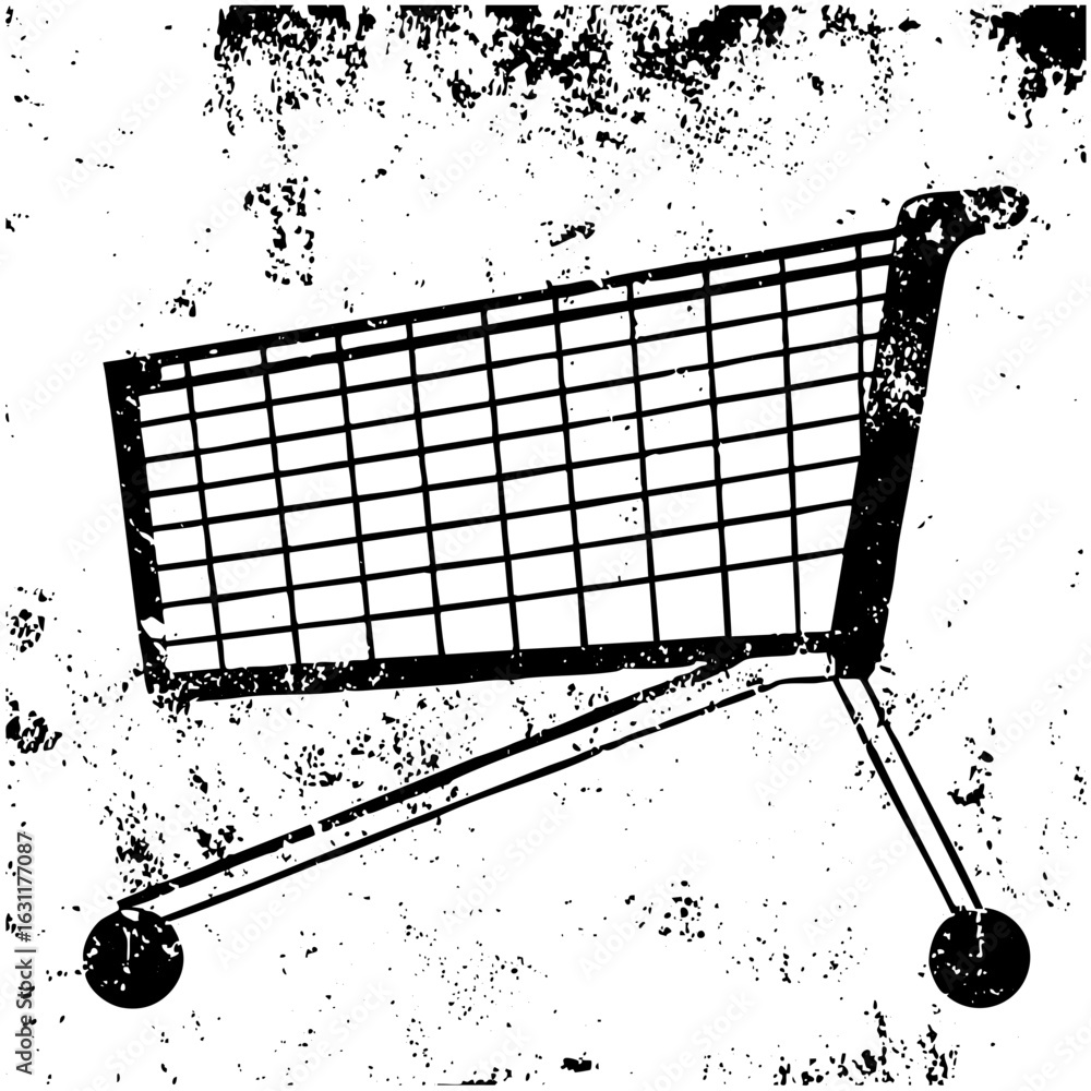 Poster vector minimalist shopping cart with distressed texture.