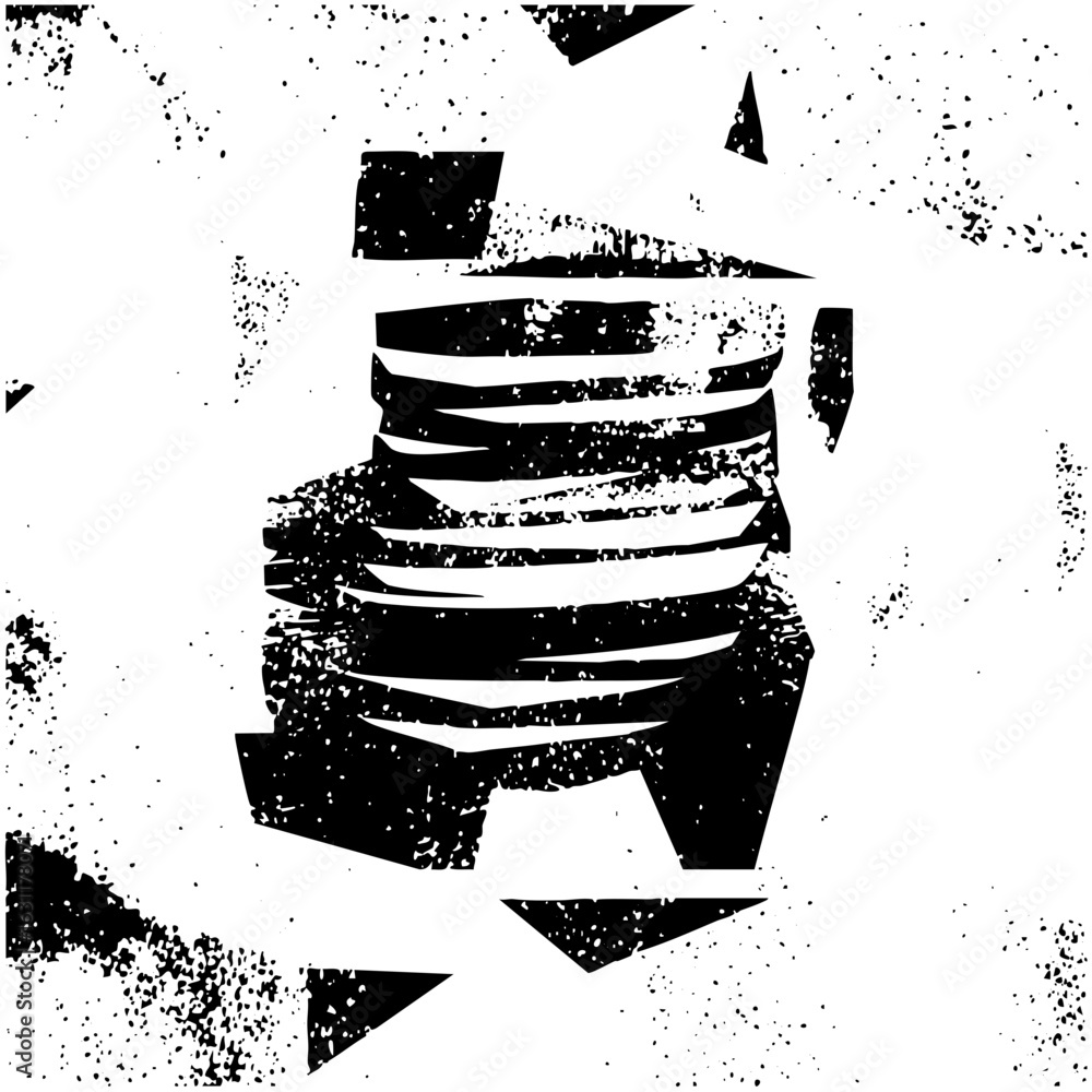Poster vector abstract stacked cylinder with distressed texture.