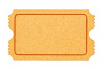 Classic orange vintage ticket with serrated edges and empty space for text, isolated on transparent background
