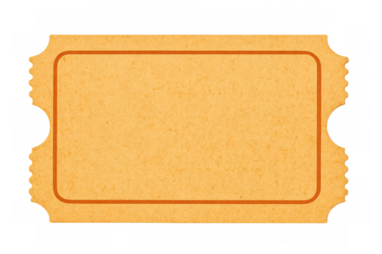 Classic orange vintage ticket with serrated edges and empty space for text, isolated on transparent background