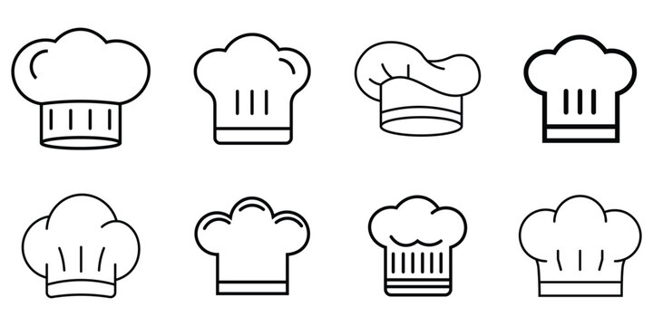 Chef hat vector icon set. Restaurant sign and symbol. Cookers cap icon set. Restaurant uniform, chef profession mascot. Vector illustration. 