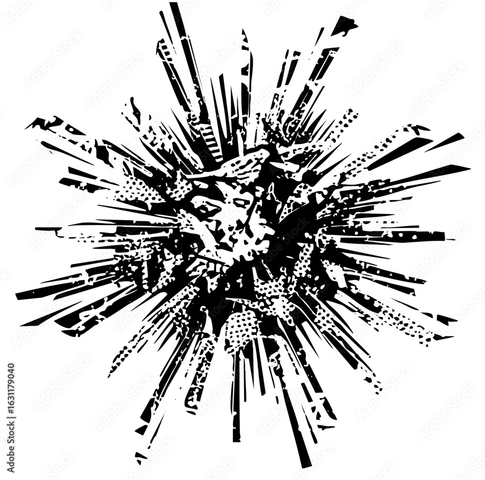 Poster vector dynamic explosion of jagged lines and scattered dots.