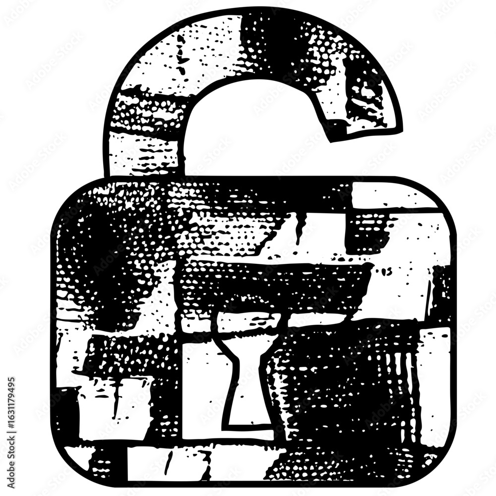 Poster vector distressed padlock with an open shackle.