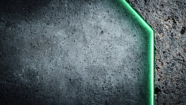 Textured gray concrete wall with bright green neon line