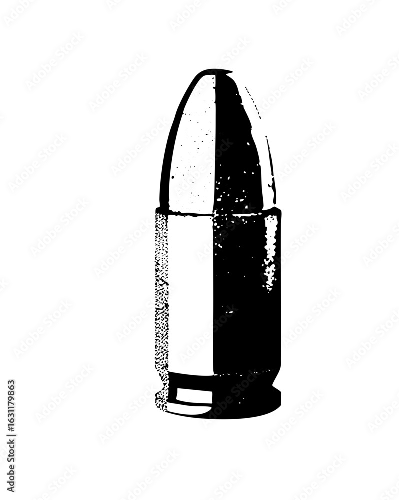 Poster vector detailed monochrome bullet with distinct casing and projectile.