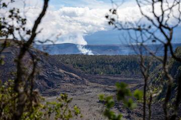 Dramatic Smoke and Gas Plume Billowing from the Active Kilauea Volcano Eruption in Hawaii Volcanoes National Park, Big Island