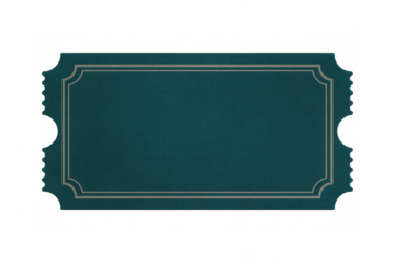 Classic teal ticket isolated on transparent background, providing ample copy space for customization and design