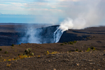 Dramatic Smoke and Gas Plume Billowing from the Active Kilauea Volcano Eruption in Hawaii Volcanoes National Park, Big Island