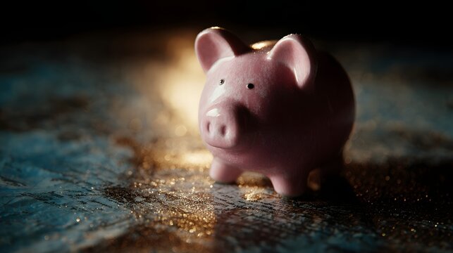 Piggy bank on world map with global investing lighting and sharp focus