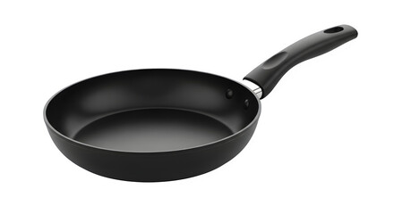 Sleek, professional black frying pan with ergonomic handle, perfect for modern kitchen cooking and culinary content creation