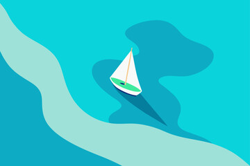 aerial view of turquoise water and sailboat beach scene