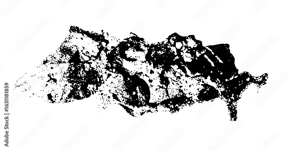 Poster vector abstract black brushstroke with dynamic splatter effect.