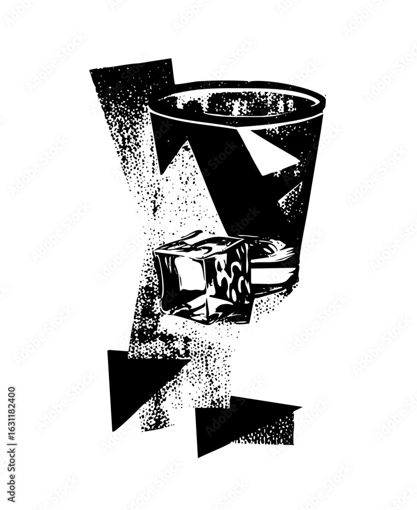 Aufkleber vector abstract of a glass and ice cube with geometric shapes.