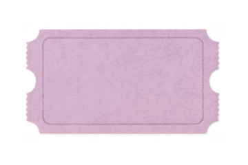 Purple blank ticket isolated on transparent background, ready for customization, perfect for event or access representation