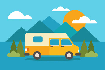 camper van parked by lake under sunny sky summer travel