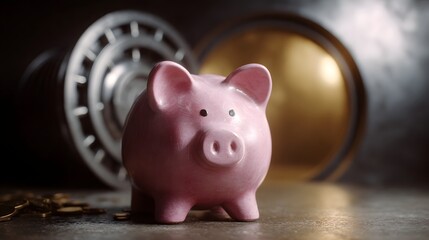 Piggy bank and vault door symbolize wealth protection and financial security