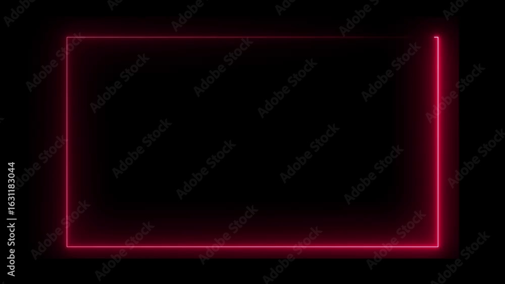 Poster neon rectangular outline against the black background creates a striking visual effect, emphasizing 