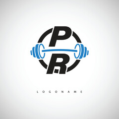PT Fitness Logo with  Icon Creative Minimal Barbell symbol for Gym Branding. Active Lifestyle Identity Design