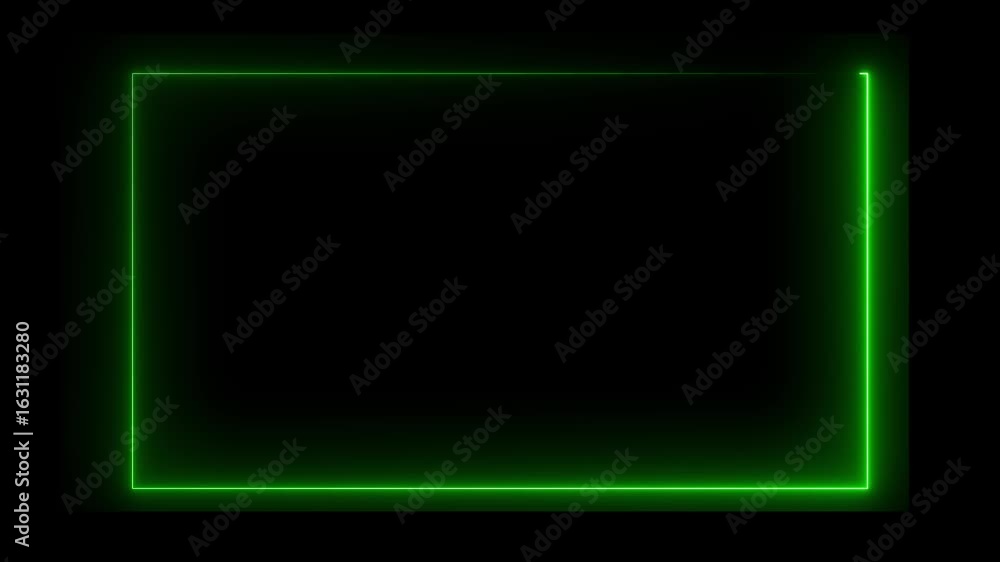 Poster neon rectangular outline against the black background creates a striking visual effect, emphasizing 