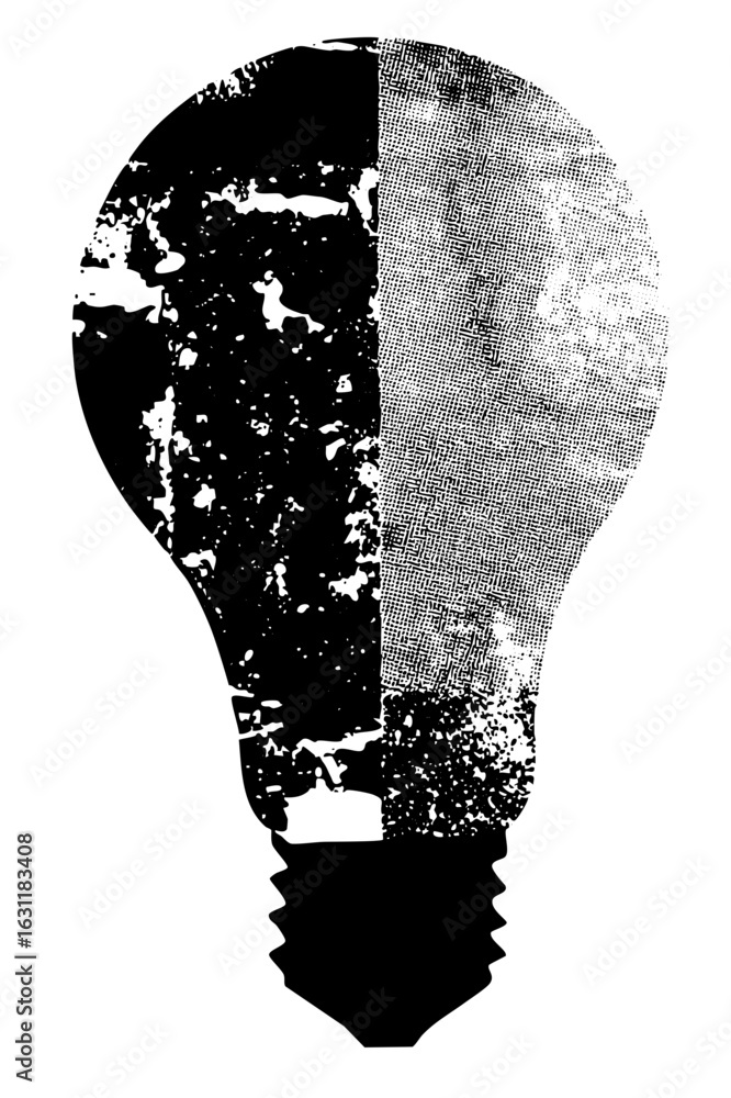 Poster vector split lightbulb showcases contrasting textures and concepts.