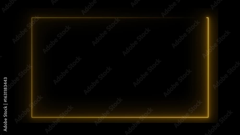 Poster neon rectangular outline against the black background creates a striking visual effect, emphasizing 
