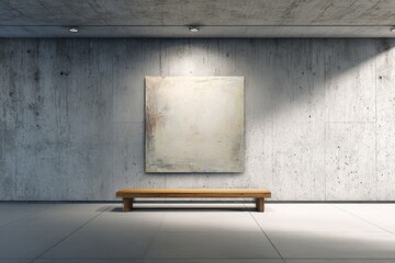 Modern Art Gallery: Abstract Painting on Concrete Wall with Wooden Bench