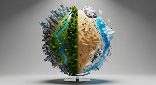 3D Illustration of Diverse Earth Habitats and Ecosystems for World Habitat Day