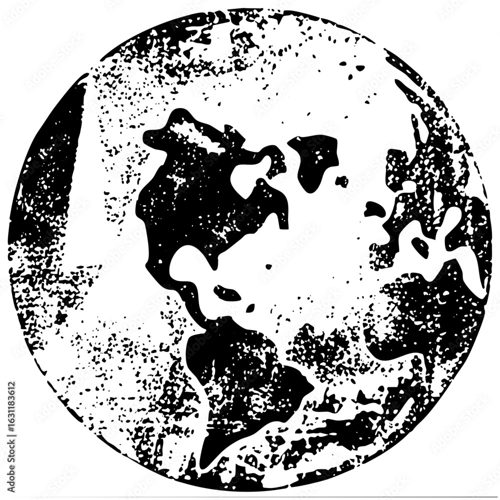 Poster vector stylized globe depicts continents and oceans in a distressed vector style.