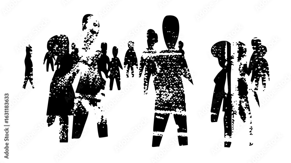 Poster vector abstract figures of people in a distressed textured vector .