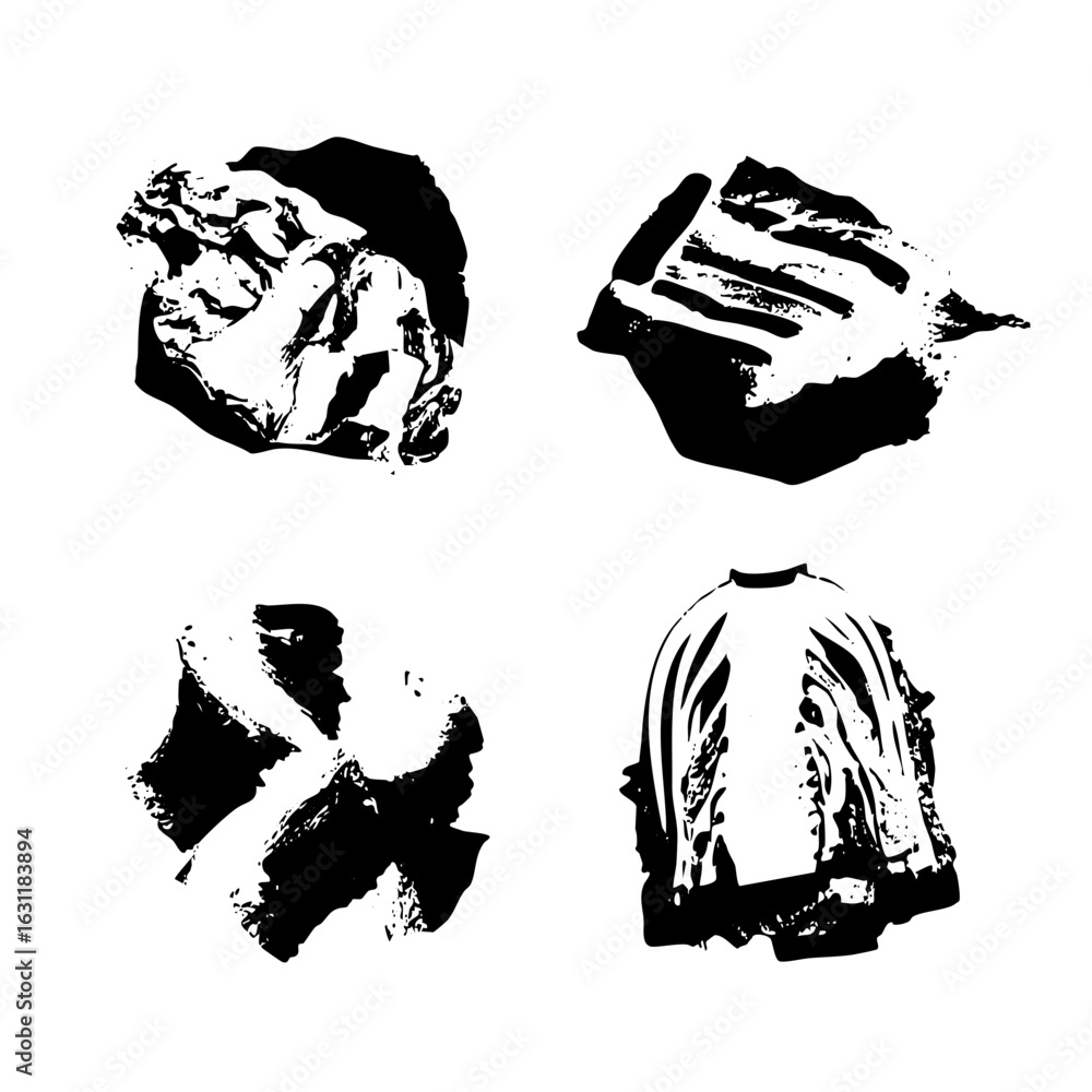 Aufkleber vector abstract crumpled fabric shapes in monochrome vector style.