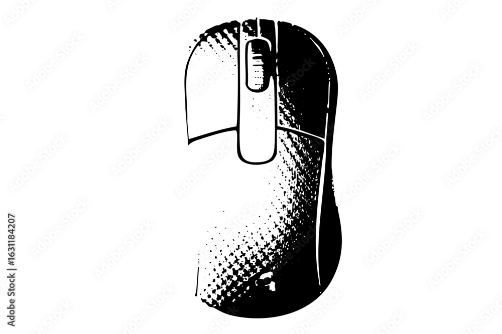 Poster vector detailed of a computer mouse with textured effect.