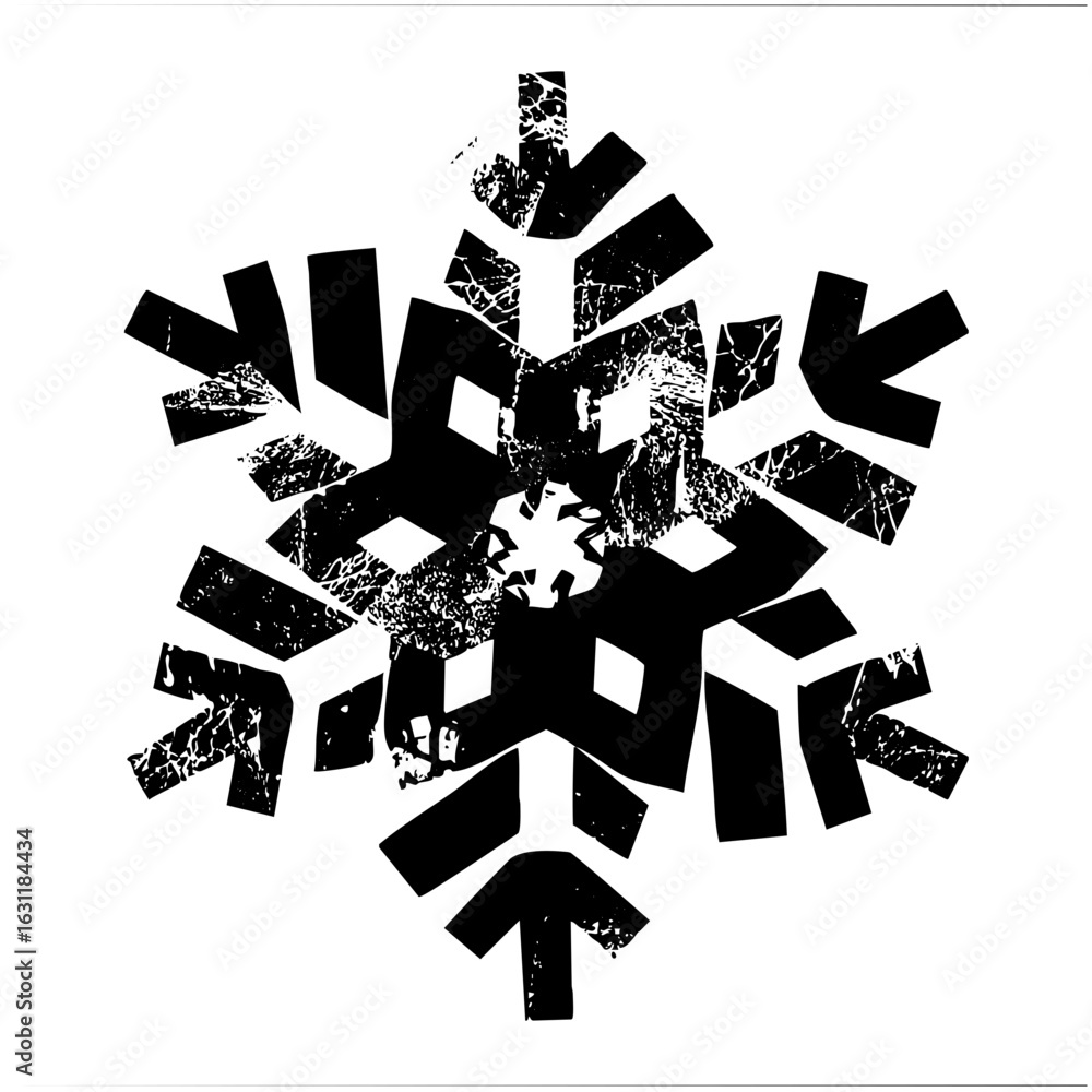 Poster Vector Abstract black snowflake vector with textured edges.