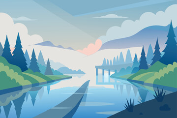 Fototapeta premium Bridge Over Peaceful River