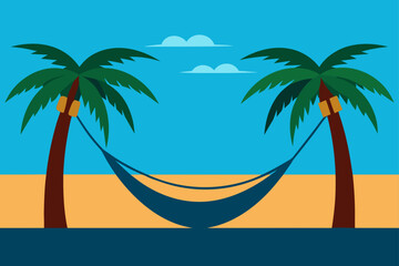 Fototapeta premium hammock between palm trees with ocean view
