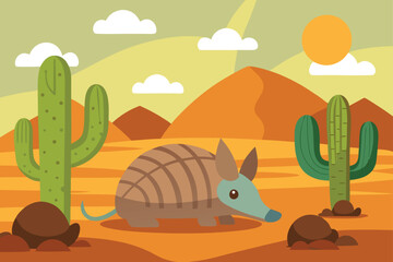 Armadillo in Cactus Desert
