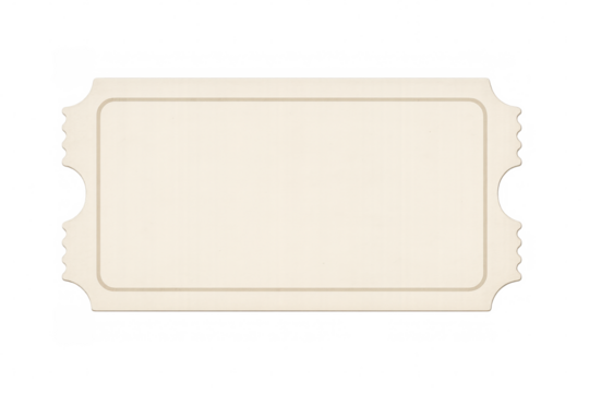 Empty vintage ticket isolated on transparent background, offering copy space for customization
