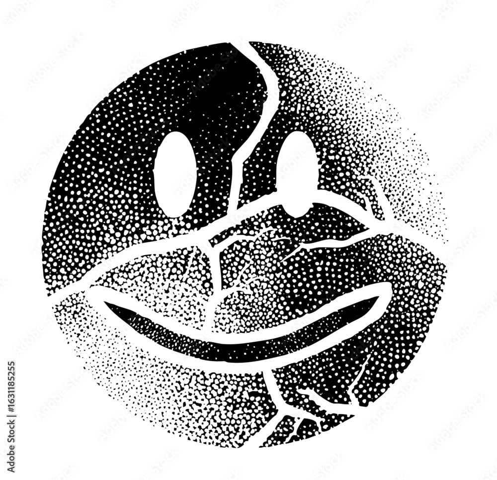 Poster vector distorted smiling face with dotted texture.