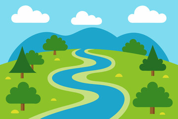 Obraz premium lazy river winding through lush summer landscape peaceful water