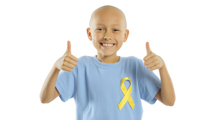 Joyful child promotes cancer awareness, created with AI, PNG