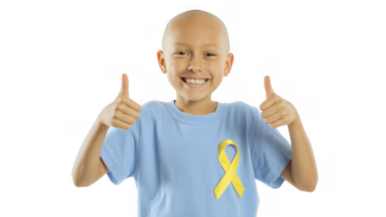Joyful child promotes cancer awareness, created with AI, PNG