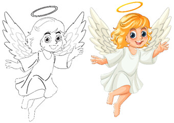Charming Angelic Child with Halo and Wings