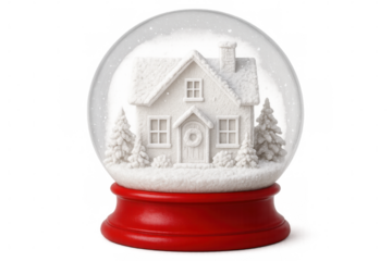 Classic snow globe showcasing a charming winter house scene, perfect for christmas projects and festive designs with transparent background