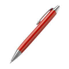 Red metallic ballpoint pen for writing, signing documents, or creative sketching and drawing on transparent background