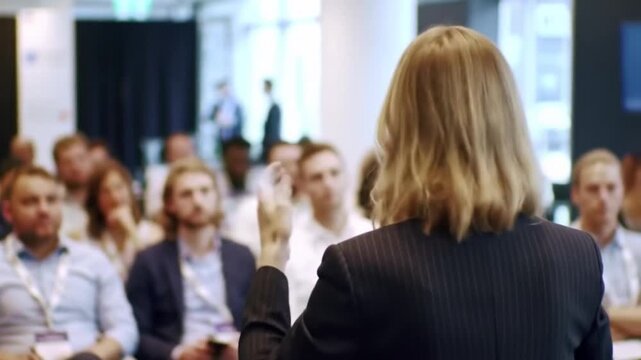 Business Conference: Speaker Addresses Audience Sharing Ideas.